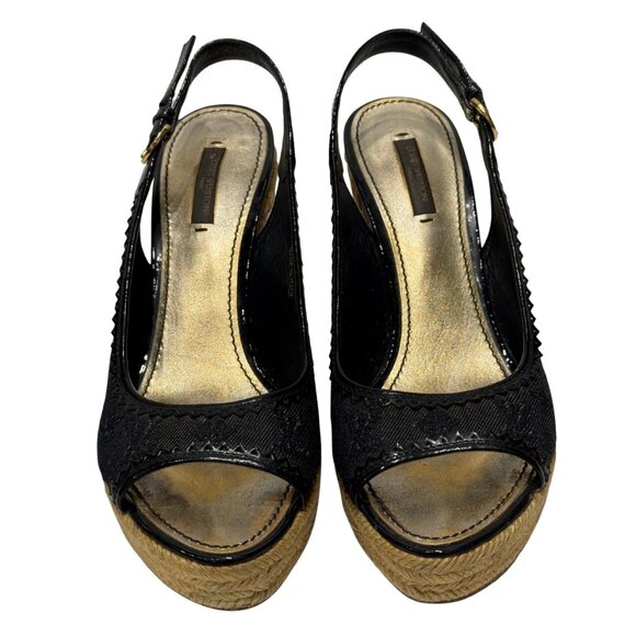 $995 Louis Vuitton monogram espadrille wedge size 37.5/6.5 - Picture 5 of 6